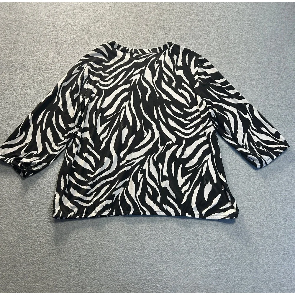 Rafaella Zebra Print Blouse Womens Plus Size 2X Black White 3/4 Sleeve Hem Top